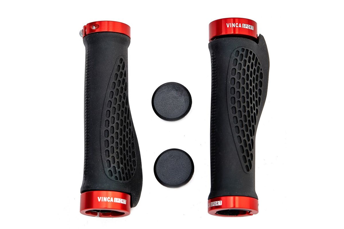 Грипсы эргономичные с металлическими зажимами, длина 129мм, черные, зажим красный, H-G127 Black/Red Грипсы эргономичные с металлическими зажимами, длина 129мм, черные, зажим красный, H-G127 Black/Red